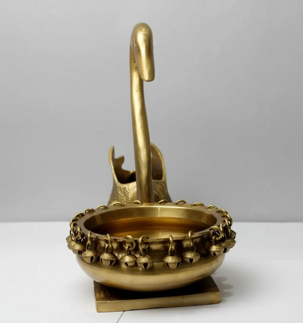 Swan Design Brass Urli Showpiece for Corner Table Floating Flowers Candles Diya for Home Decoration/Gift Item