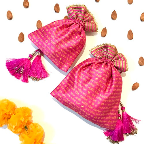 Ganpati Mantra colorful printed Potli bags set of 10 pieces, give away gift sets
