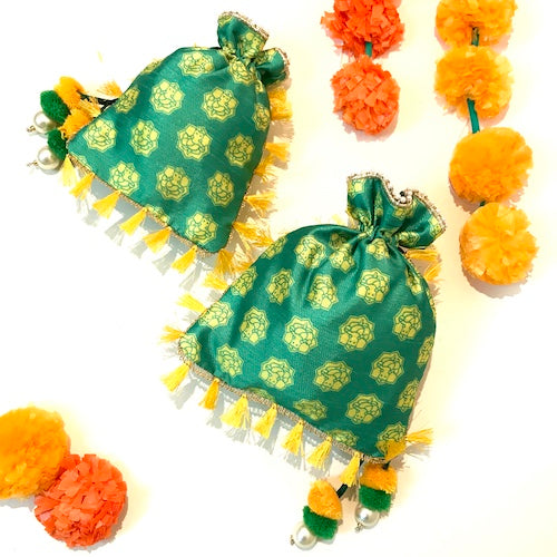 colorful floral with tassel printed Potli bags set of 10 pieces, give away gift potli bags