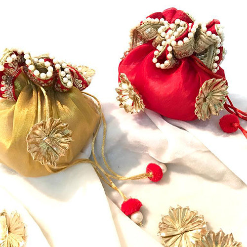 floral organza potli bag set of 10 pieces for give away gifts for wedding/festivals