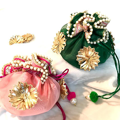 floral organza potli bag set of 10 pieces for give away gifts for wedding/festivals