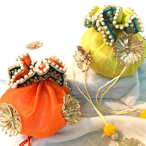 floral organza potli bag set of 10 pieces for give away gifts for wedding/festivals