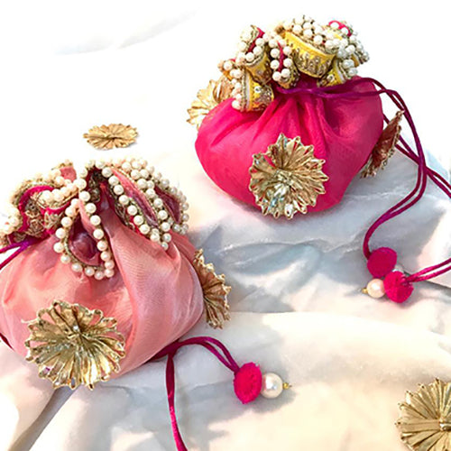 floral organza potli bag set of 10 pieces for give away gifts for wedding/festivals