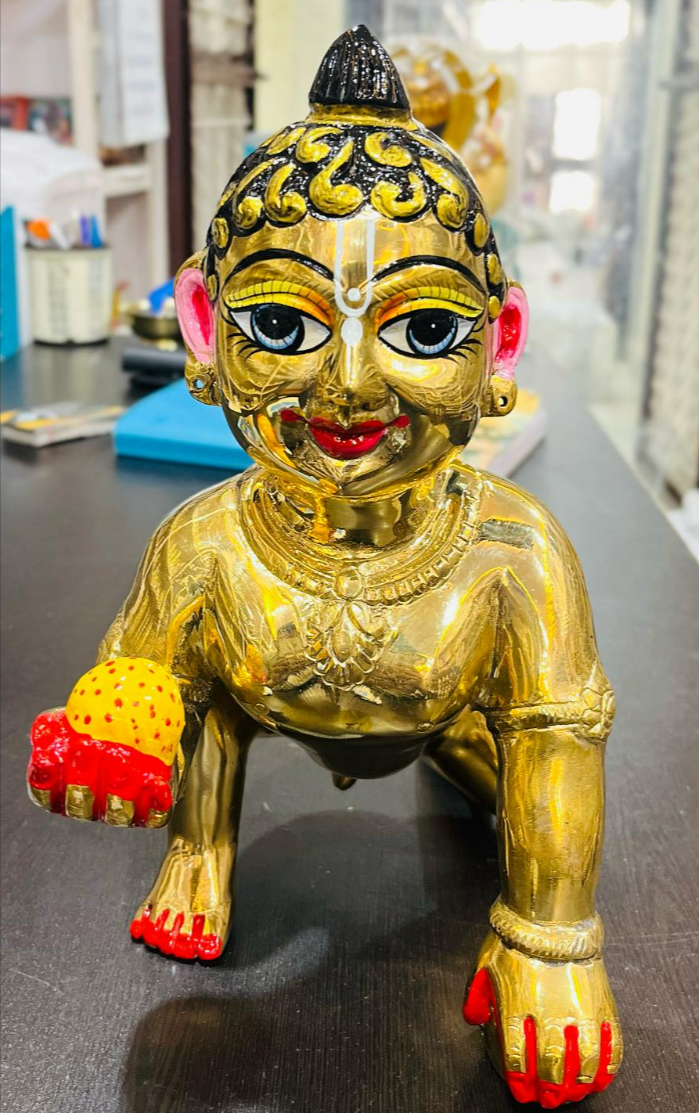Brass laddu Gopal Statue Painted Big Size laddu Gopal Idol for Temple/Home Decor/Gift Item