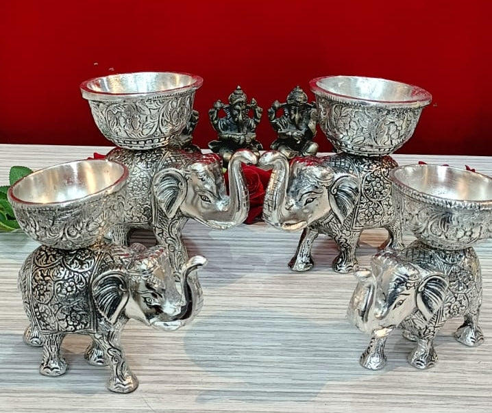 german silver fully carved elephant bowl set of 4 pieces fully carved for gift purpose/servings snacks/home decor