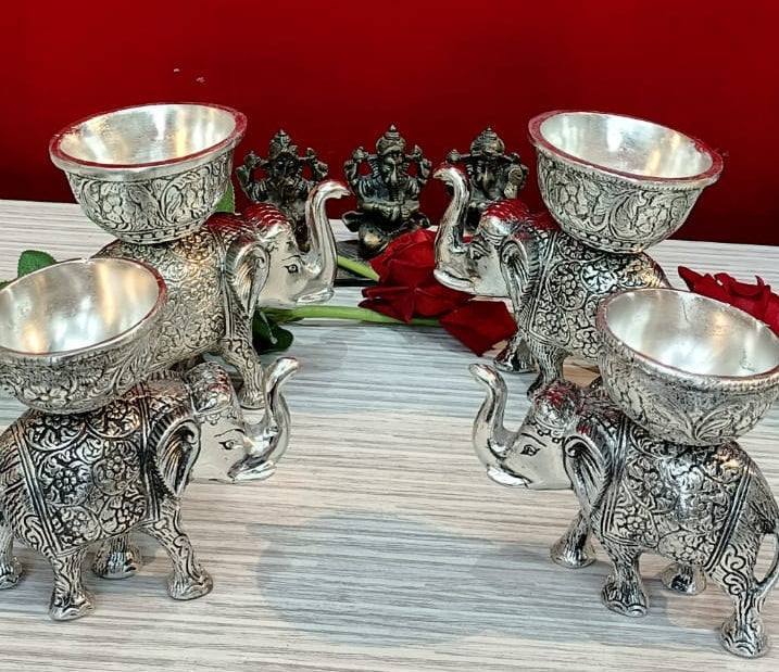 german silver fully carved elephant bowl set of 4 pieces fully carved for gift purpose/servings snacks/home decor