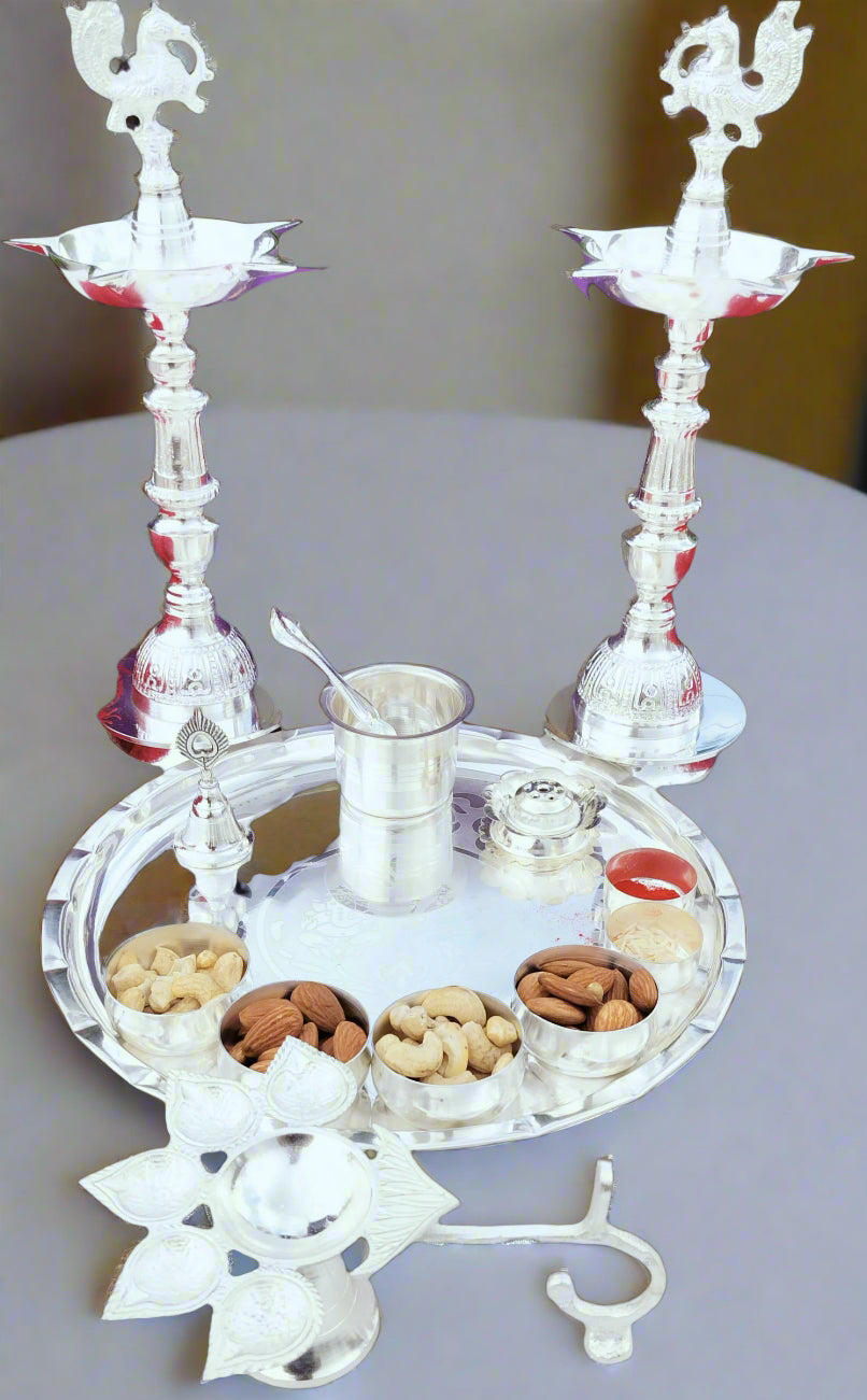 German silver complete Pooja set for Diwali/ housewarming pooja