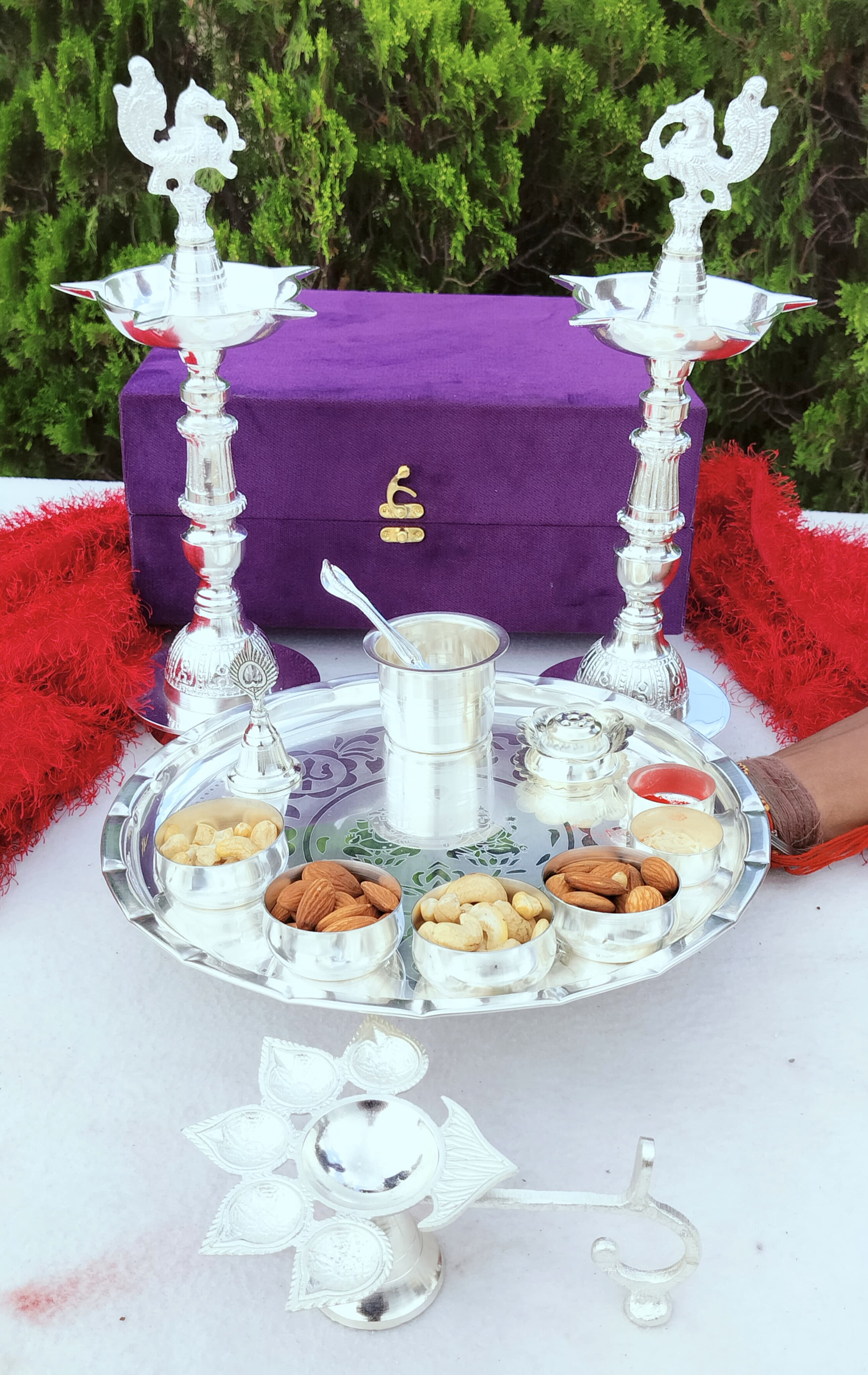 German silver complete Pooja set for Diwali/ housewarming pooja