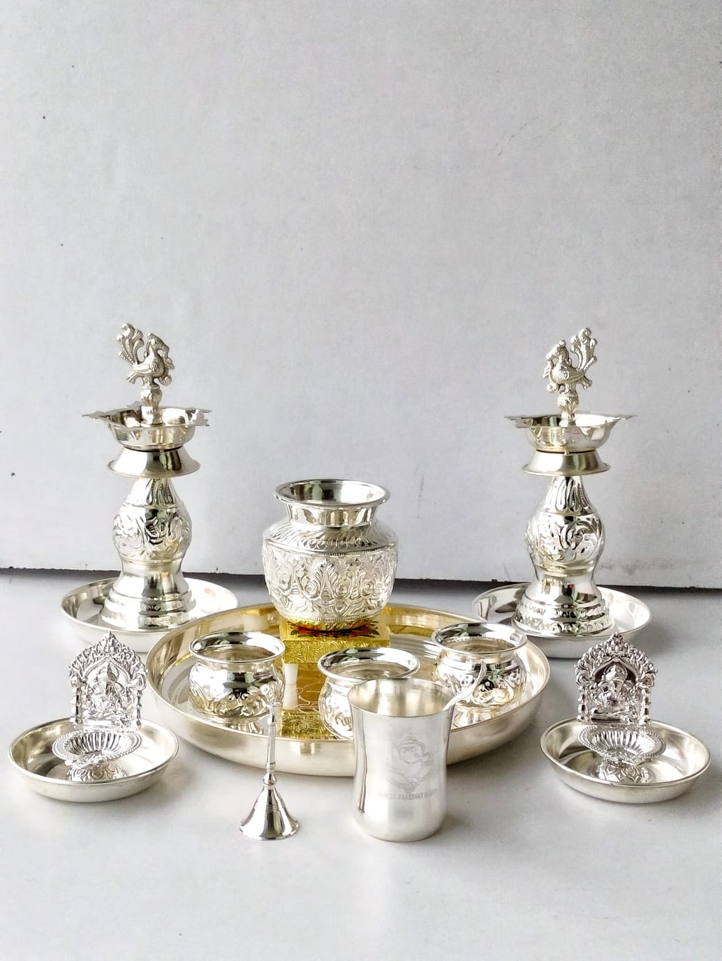 German silver pooja thali set for housewarming pooja thali set / diwali