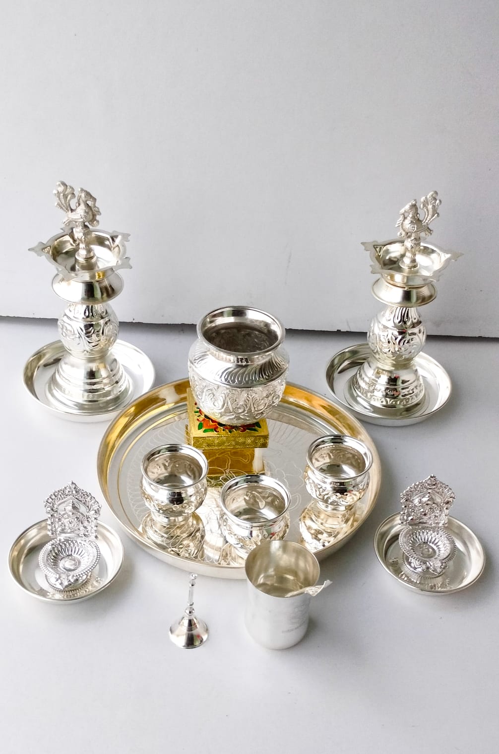 German silver pooja thali set for housewarming pooja thali set / diwali