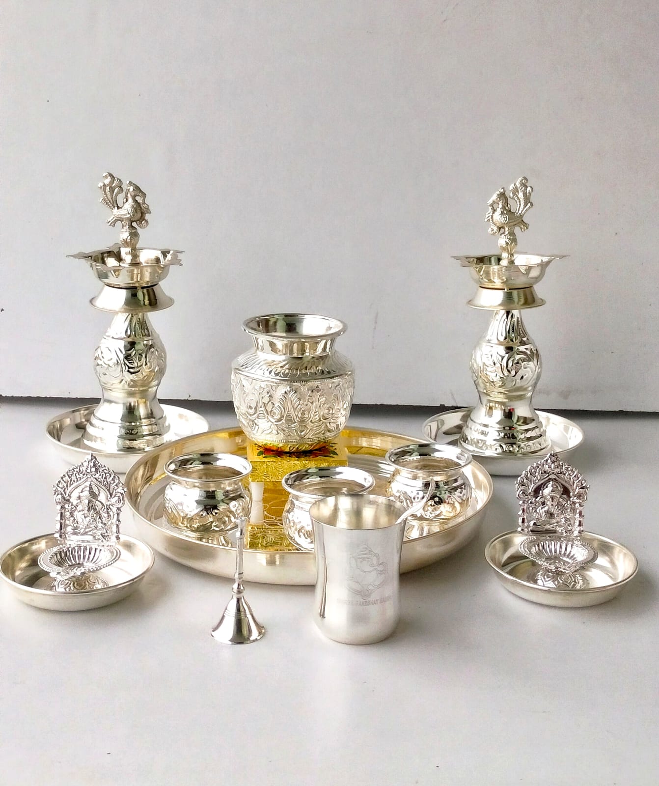 German silver pooja thali set for housewarming pooja thali set / diwali