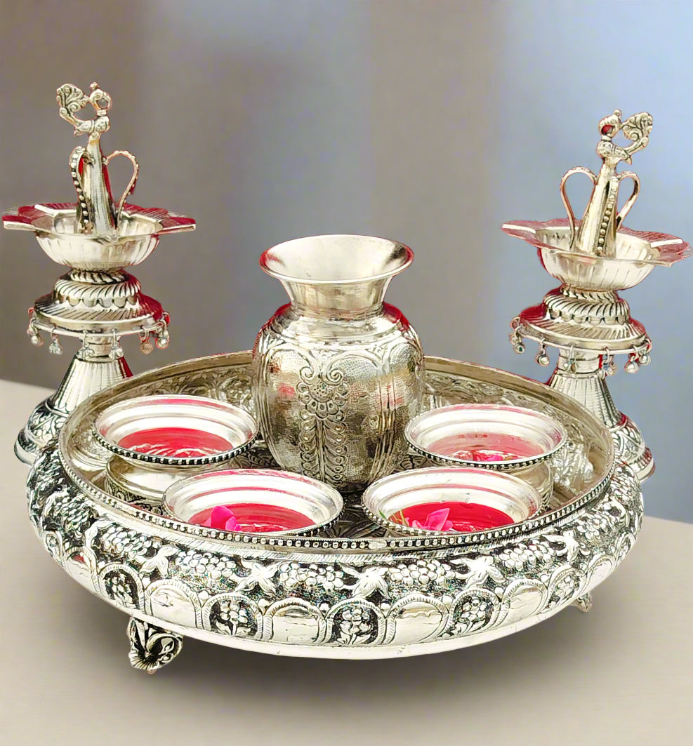 German silver antique pooja set for housewarming/ diwali