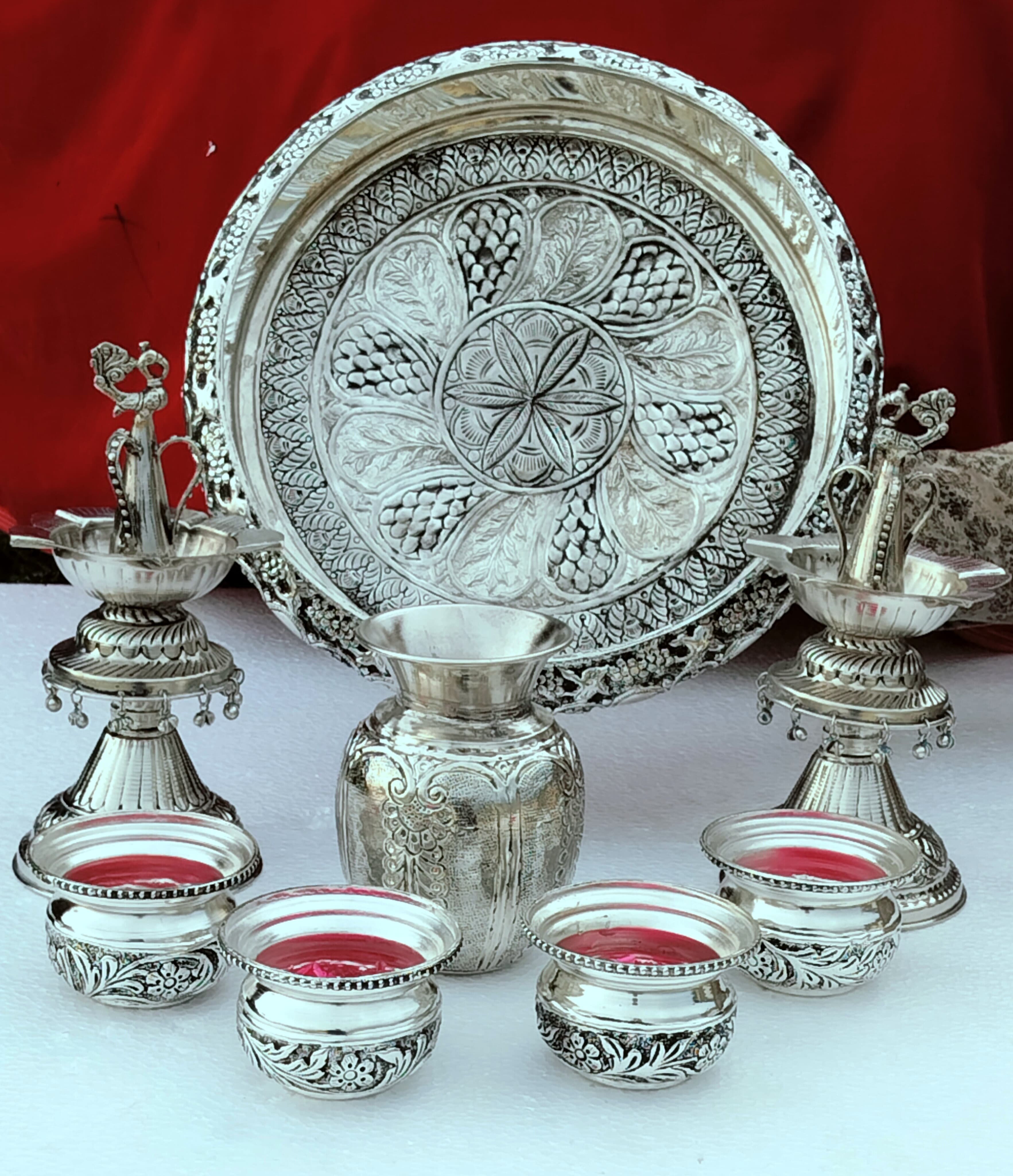 German silver antique pooja set for housewarming/ diwali