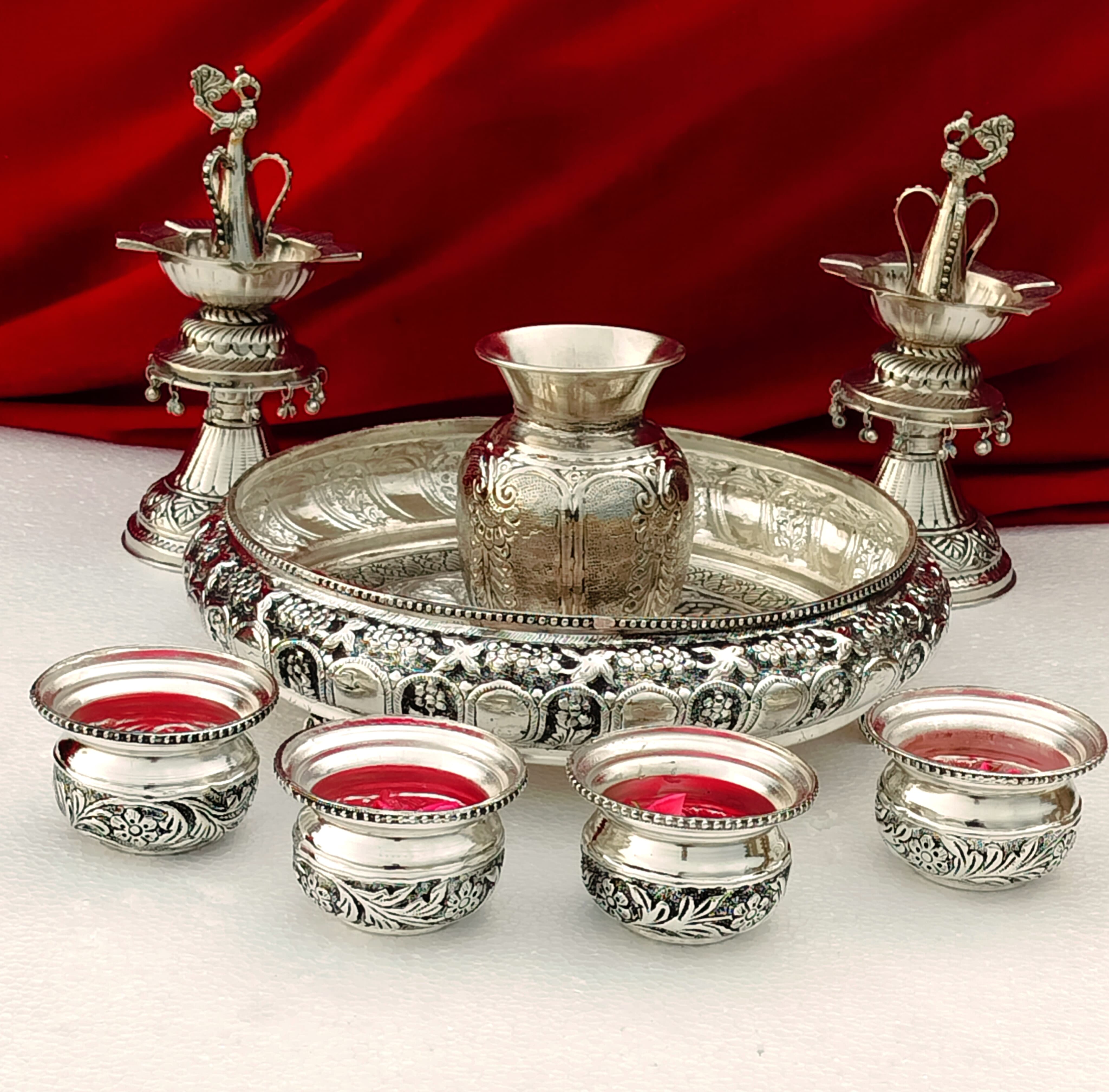 German silver antique pooja set for housewarming/ diwali