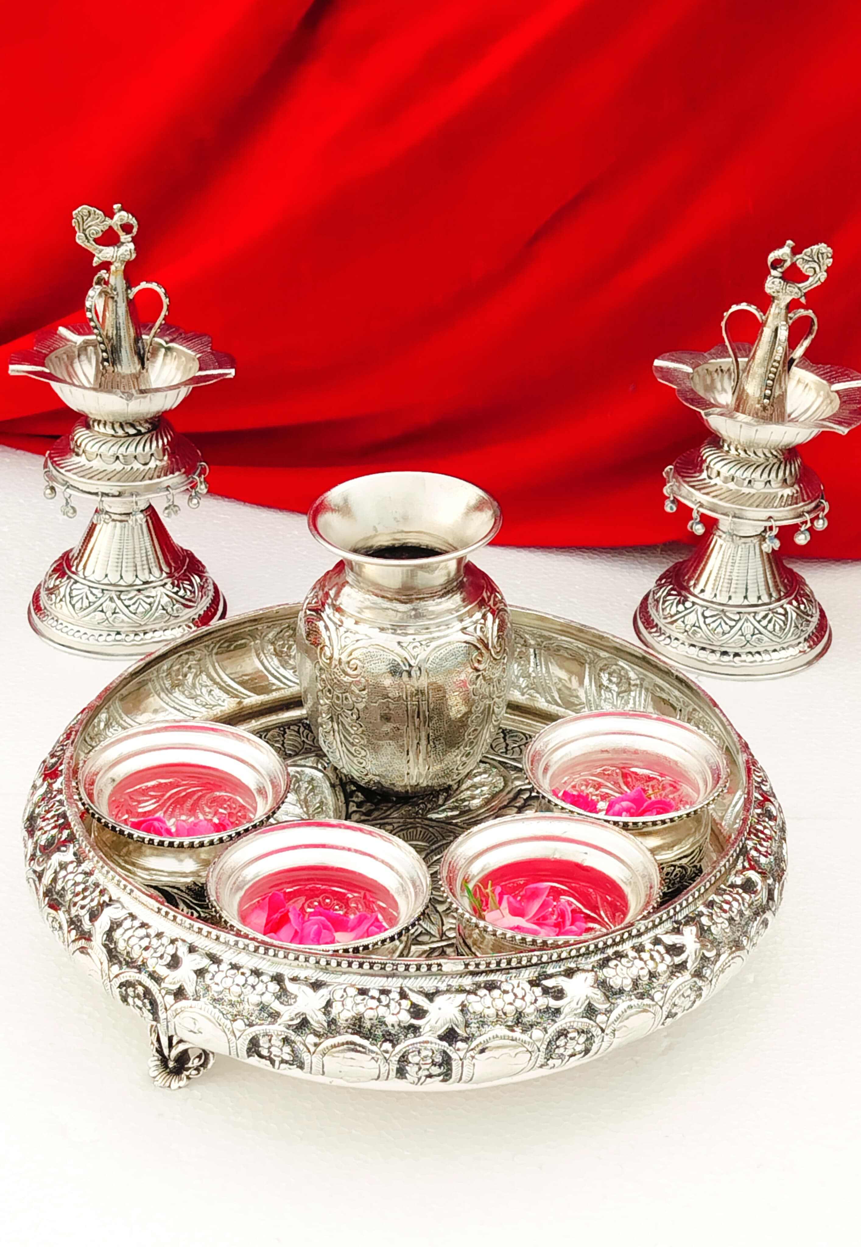 German silver antique pooja set for housewarming/ diwali