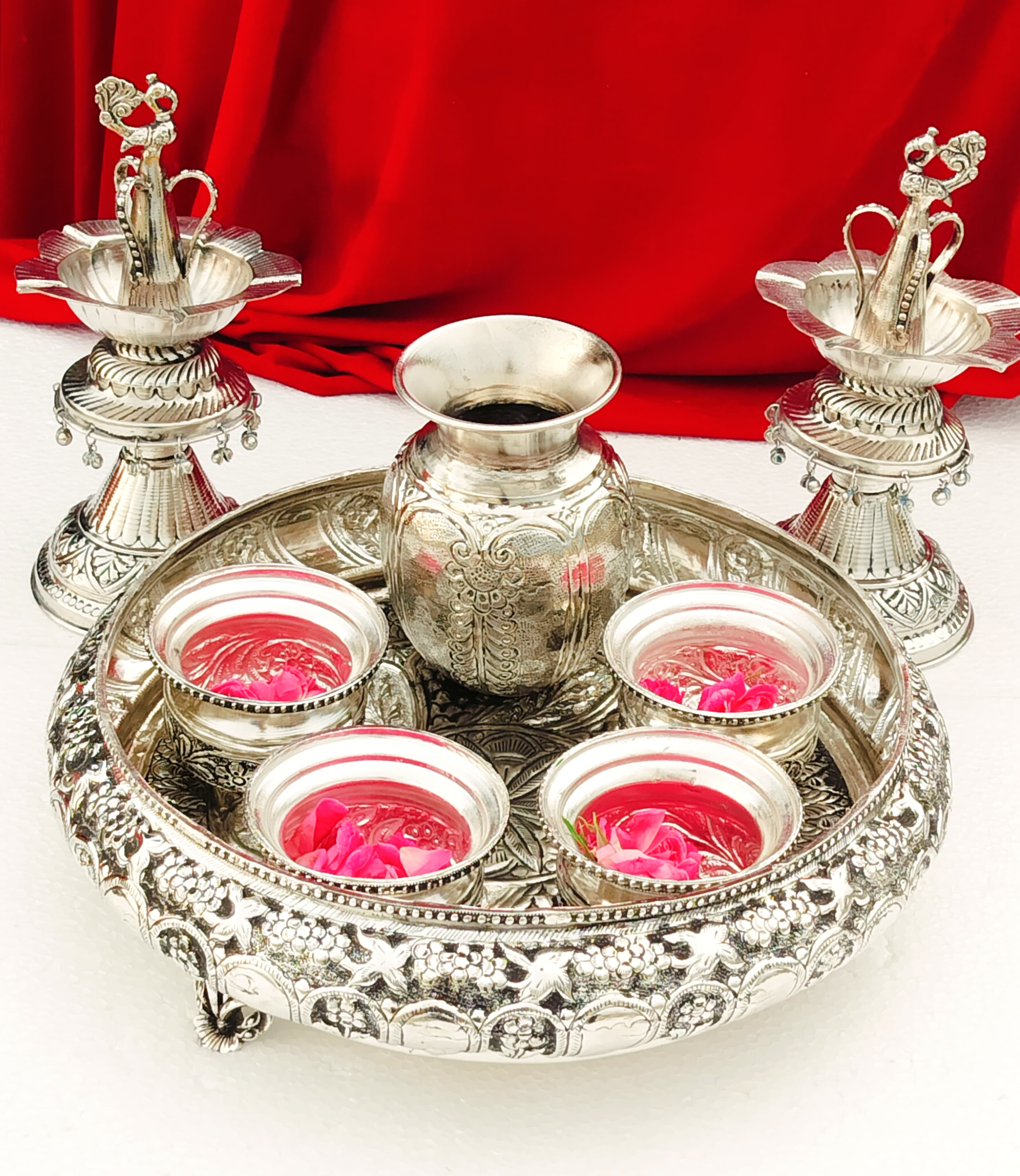 German silver antique pooja set for housewarming/ diwali