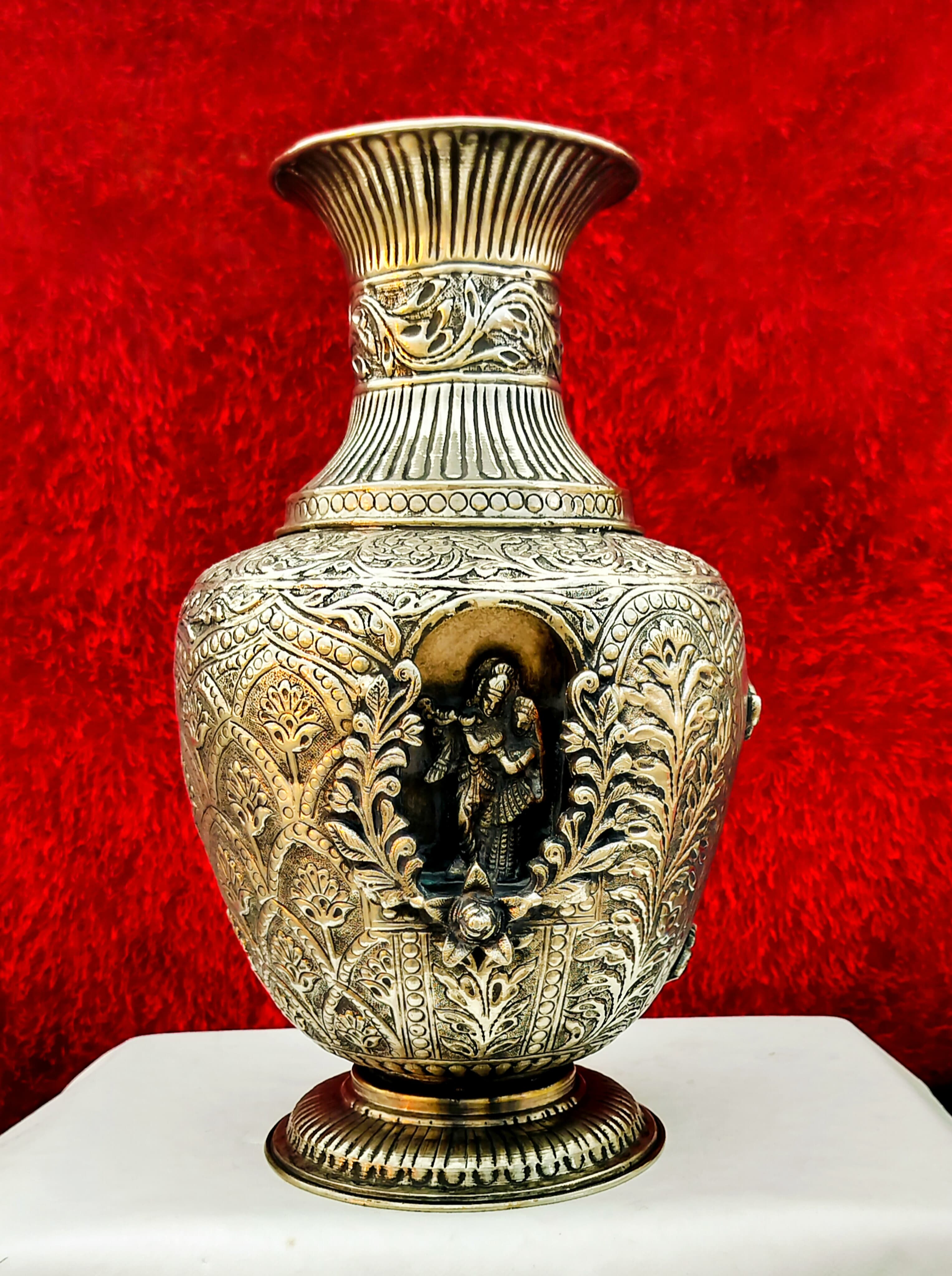 Antique German silver Radha Krishan flower pot for home décor/ gift item