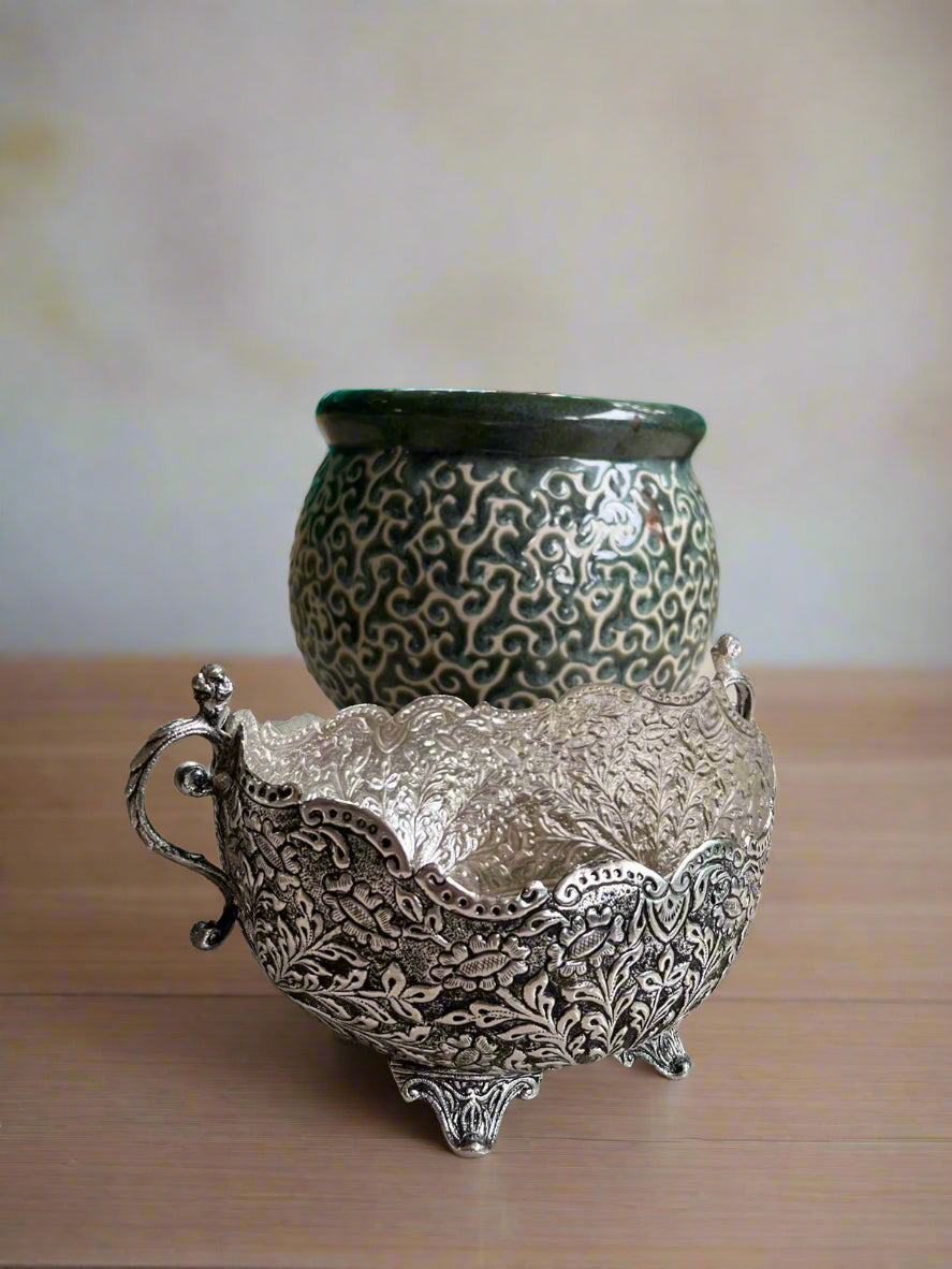 German silver fully carved basket urli