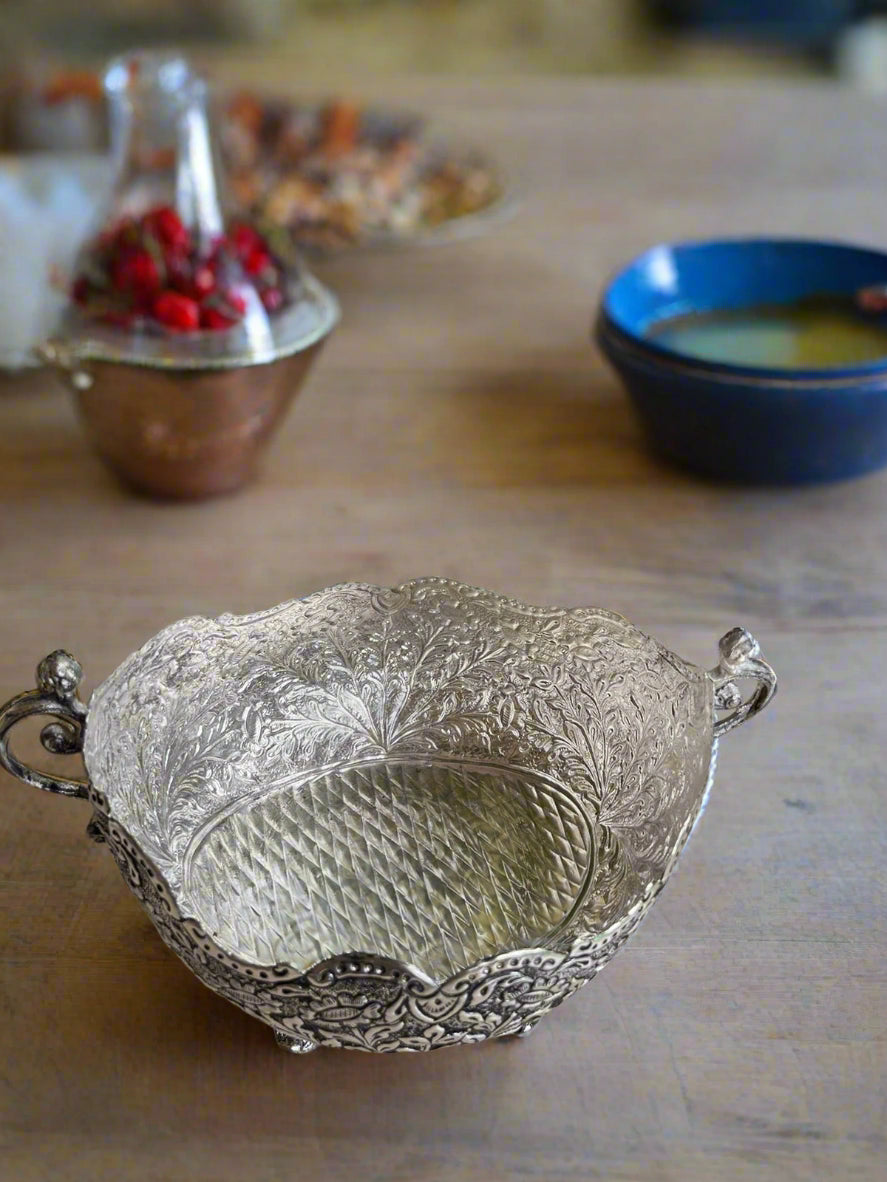 German silver fully carved basket urli