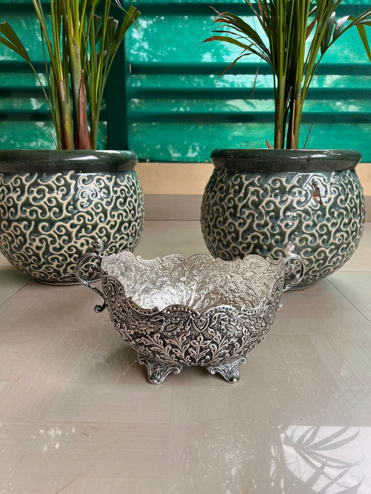 German silver fully carved basket urli