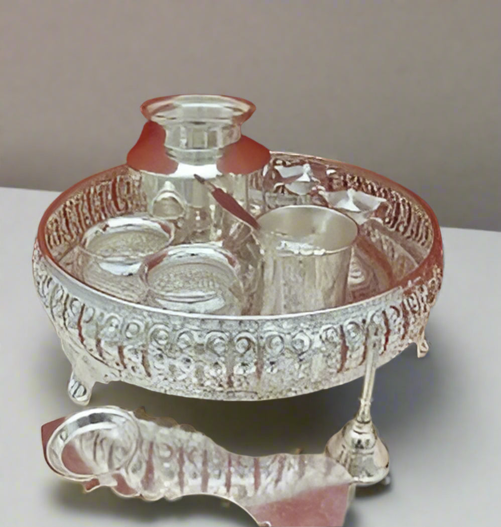 German silver pooja thali set of 9 pieces