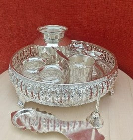 German silver pooja thali set of 9 pieces