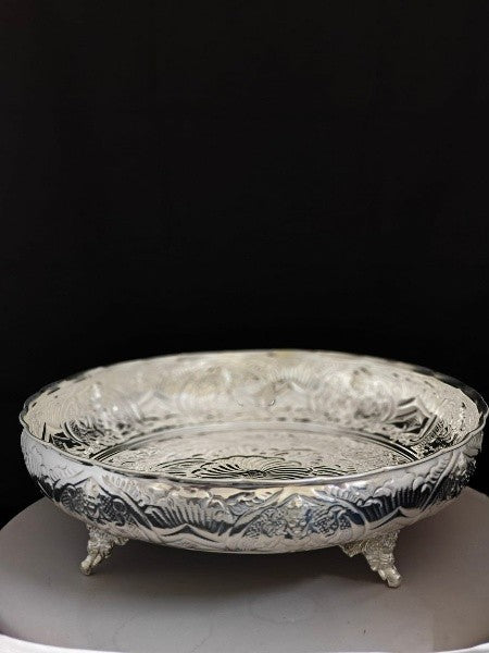 german silver lakshmi tray with bowl set for snacks / pooja/ gift item , set of 6 pieces