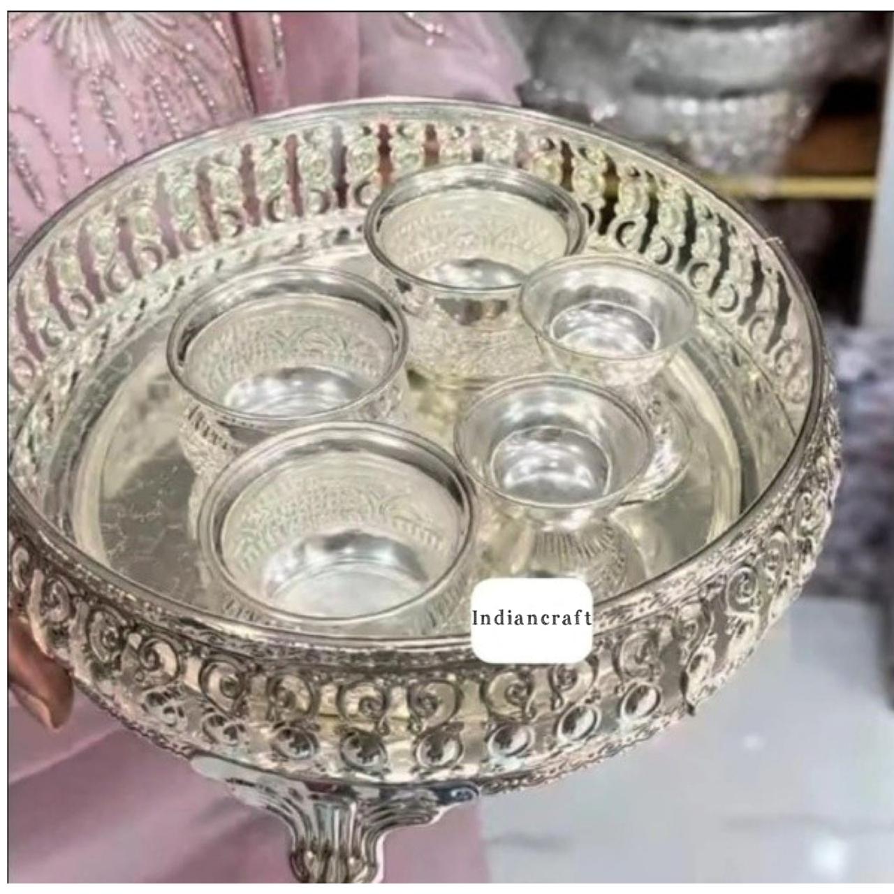 German silver set of 6 pieces pooja thali set for housewarming/ Diwali