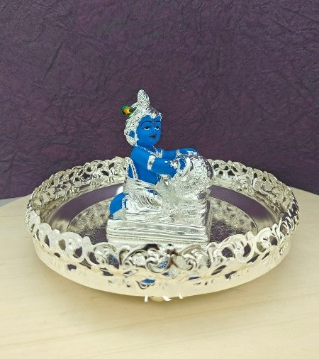 German silver tray with blue Krishan idol set
