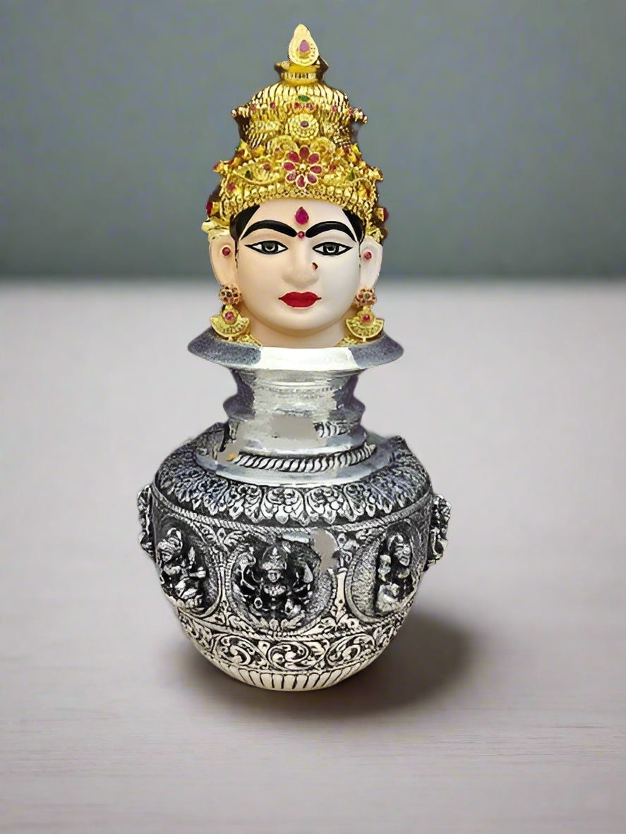 German silver ashtha lakshmi kalash with Lakshmi mukut