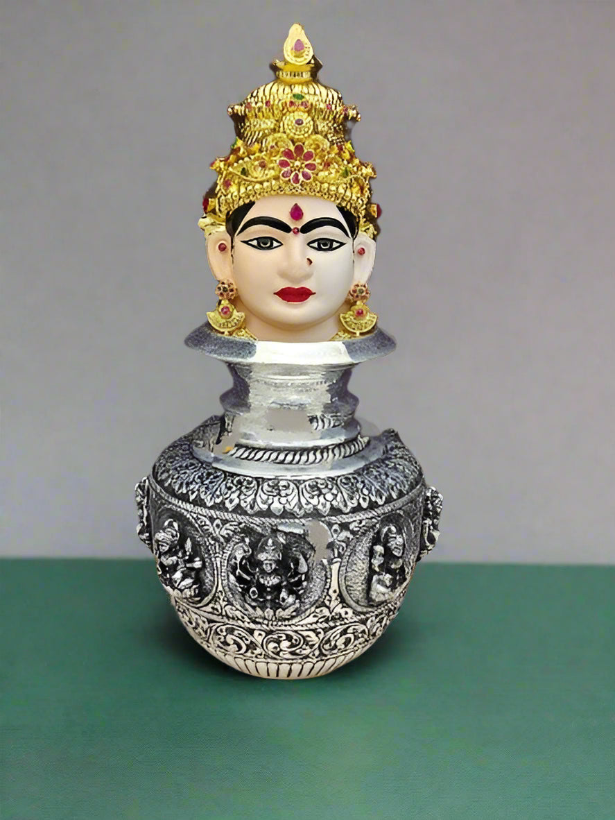 German silver ashtha lakshmi kalash with Lakshmi mukut
