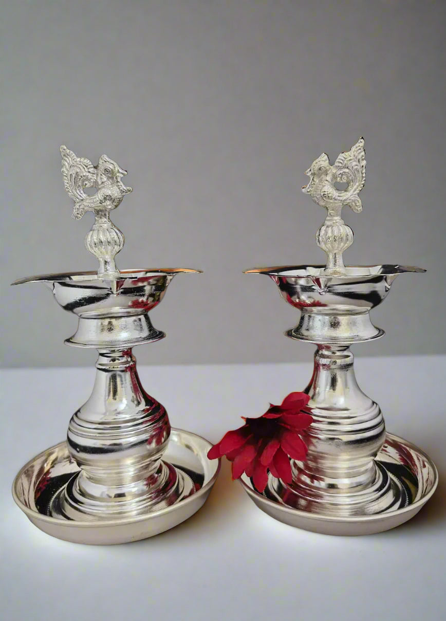 German silver Diya set with plates