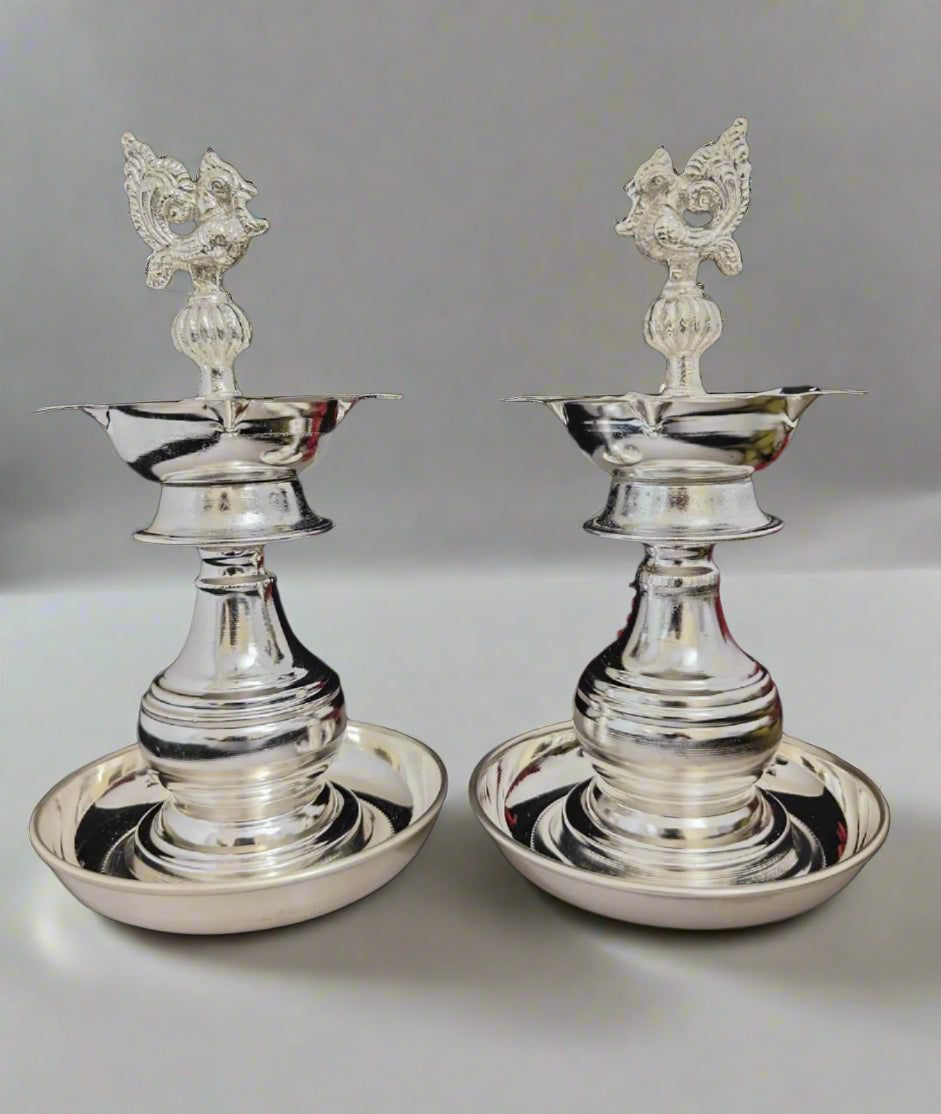 German silver Diya set with plates