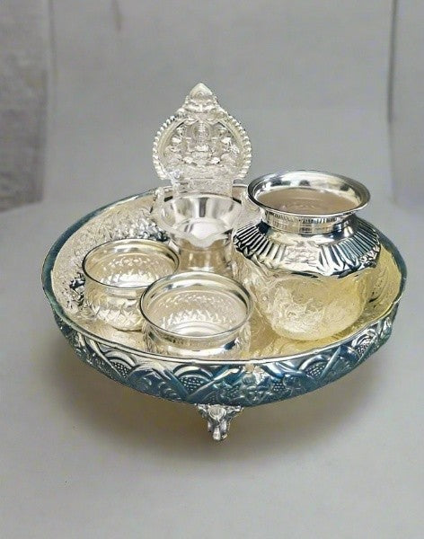 German silver pooja thali set of 5 pieces