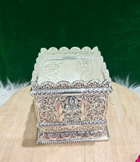 german silver lakshmi fully carved tulsa pot for home/ temple