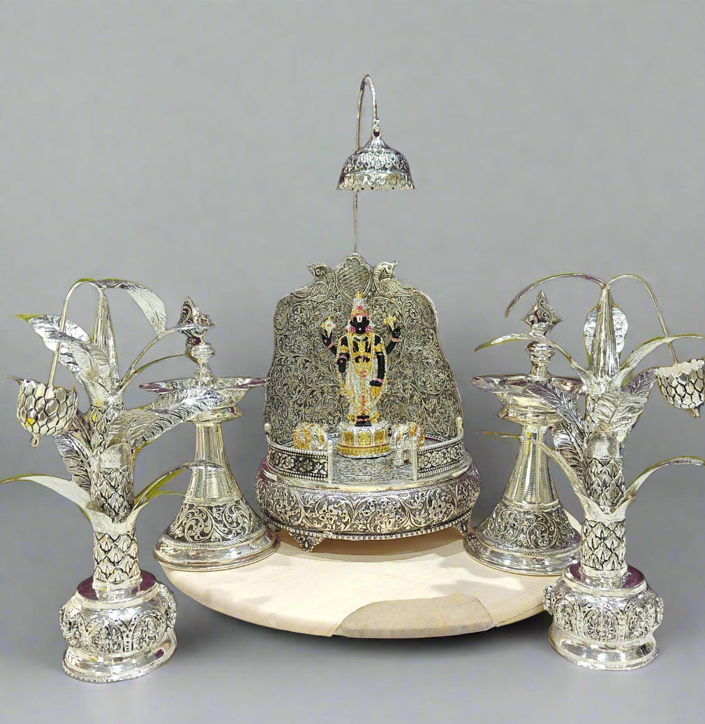 German silver antique finish full mandir temple set