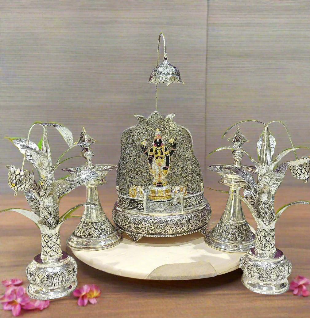 German silver antique finish full mandir temple set