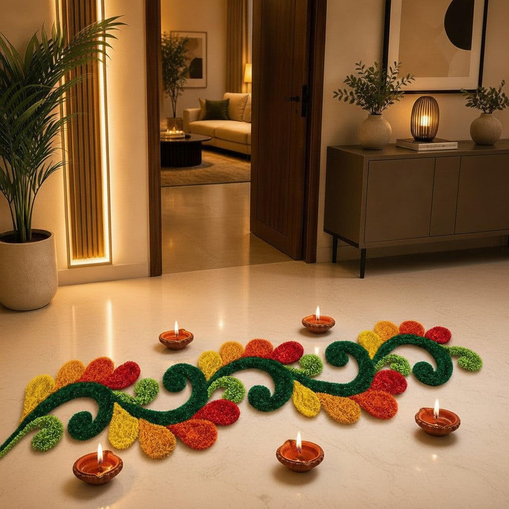 Cutwork Rangoli Mat – Feather Yarn Soft Design for Elegant Home & Festival Décor, 36"