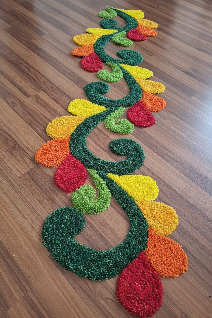 Cutwork Rangoli Mat – Feather Yarn Soft Design for Elegant Home & Festival Décor, 36"