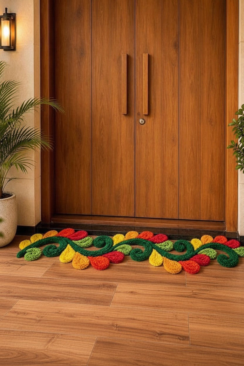 Cutwork Rangoli Mat – Feather Yarn Soft Design for Elegant Home & Festival Décor, 36"