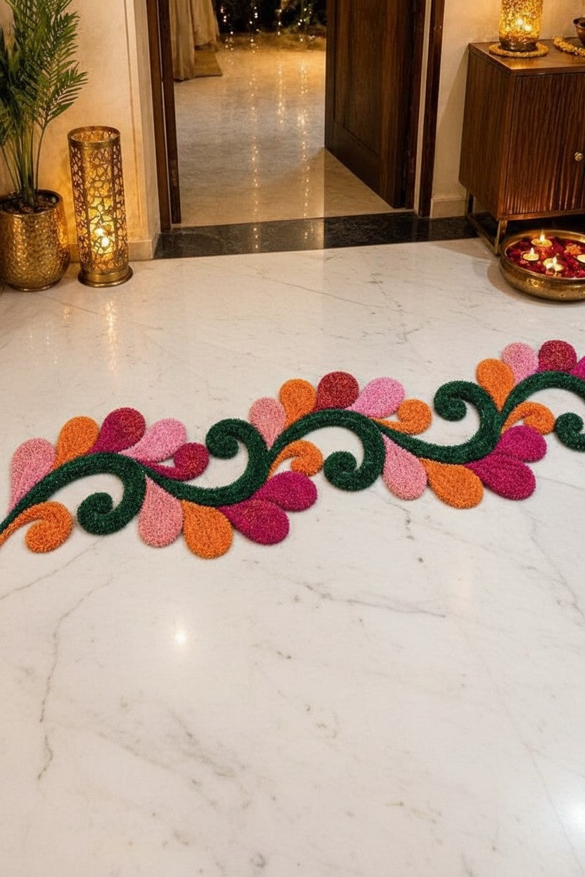 Cutwork colorful Rangoli Mat – Feather Yarn Soft Design for Elegant Home & Festival Décor, 36"