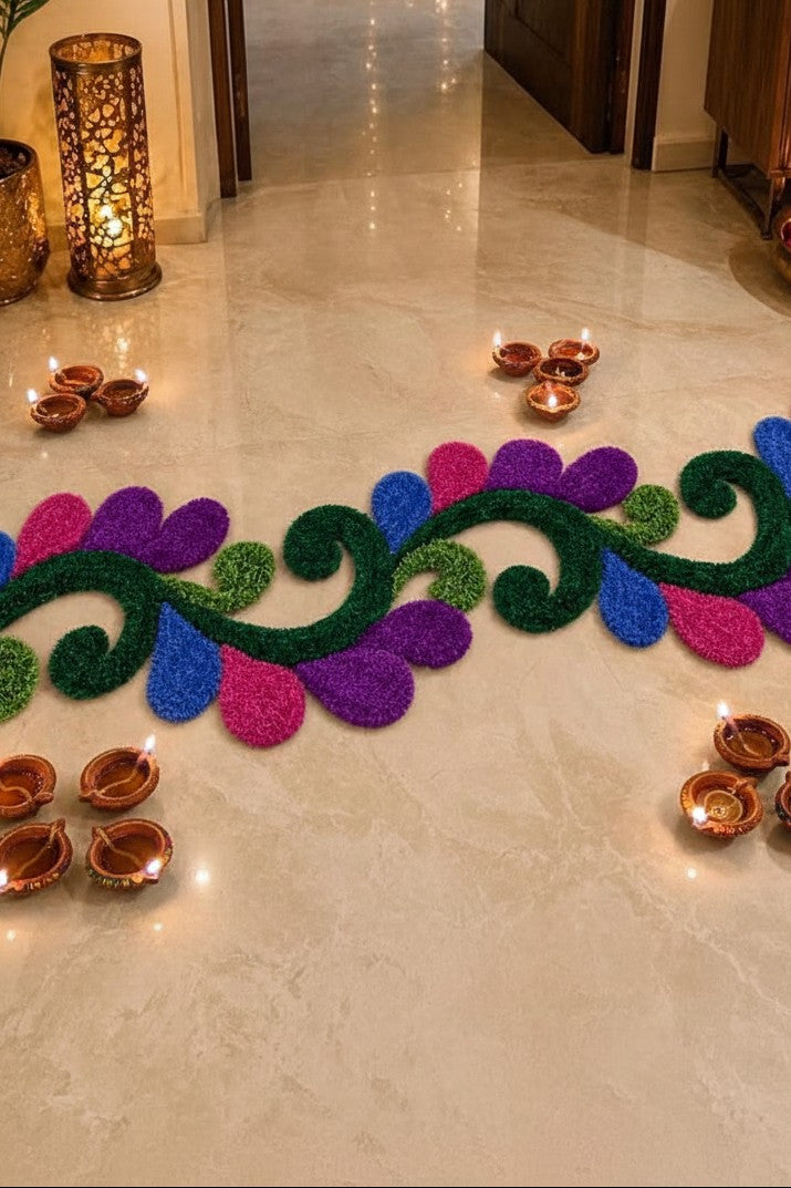 Cutwork Rangoli Mat – Feather Yarn Soft Design for Elegant Home & Festival Décor