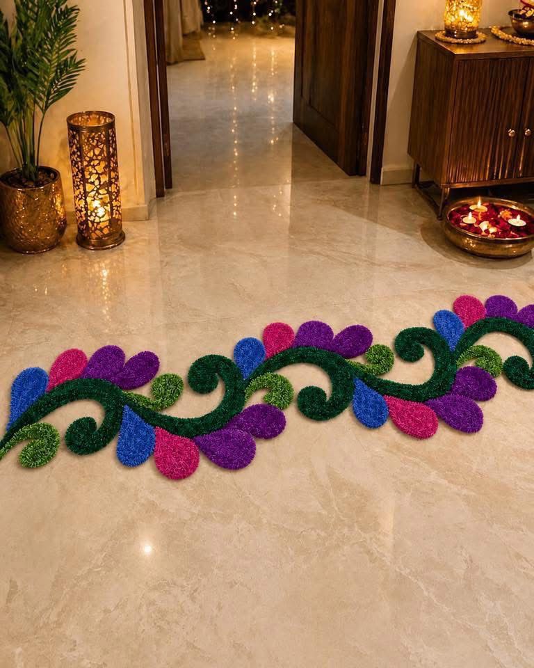 Cutwork Rangoli Mat – Feather Yarn Soft Design for Elegant Home & Festival Décor