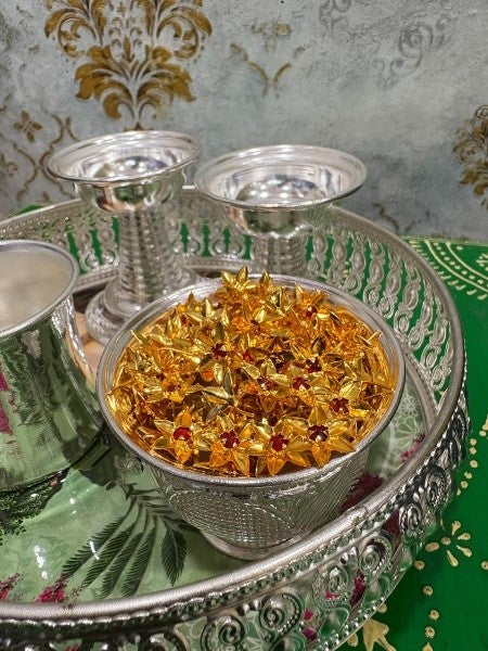 german silver pooja thali set tray set for diwali/ housewarming