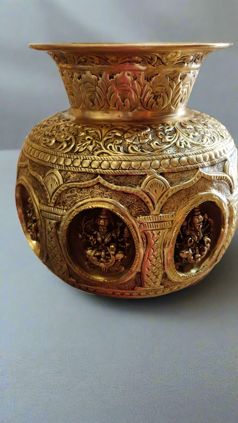 brass ashtha lakshmi sombu/ big kalash , 8" for diwali/ housewarming