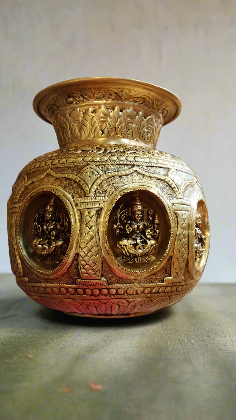 brass ashtha lakshmi sombu/ big kalash , 8" for diwali/ housewarming