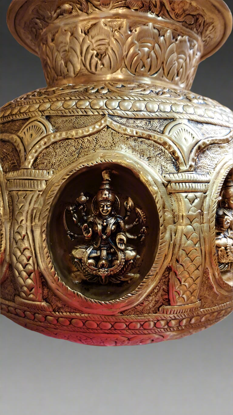 brass ashtha lakshmi sombu/ big kalash , 8" for diwali/ housewarming