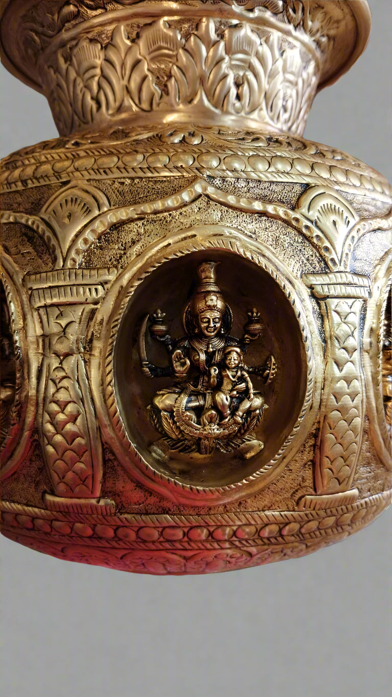 brass ashtha lakshmi sombu/ big kalash , 8" for diwali/ housewarming