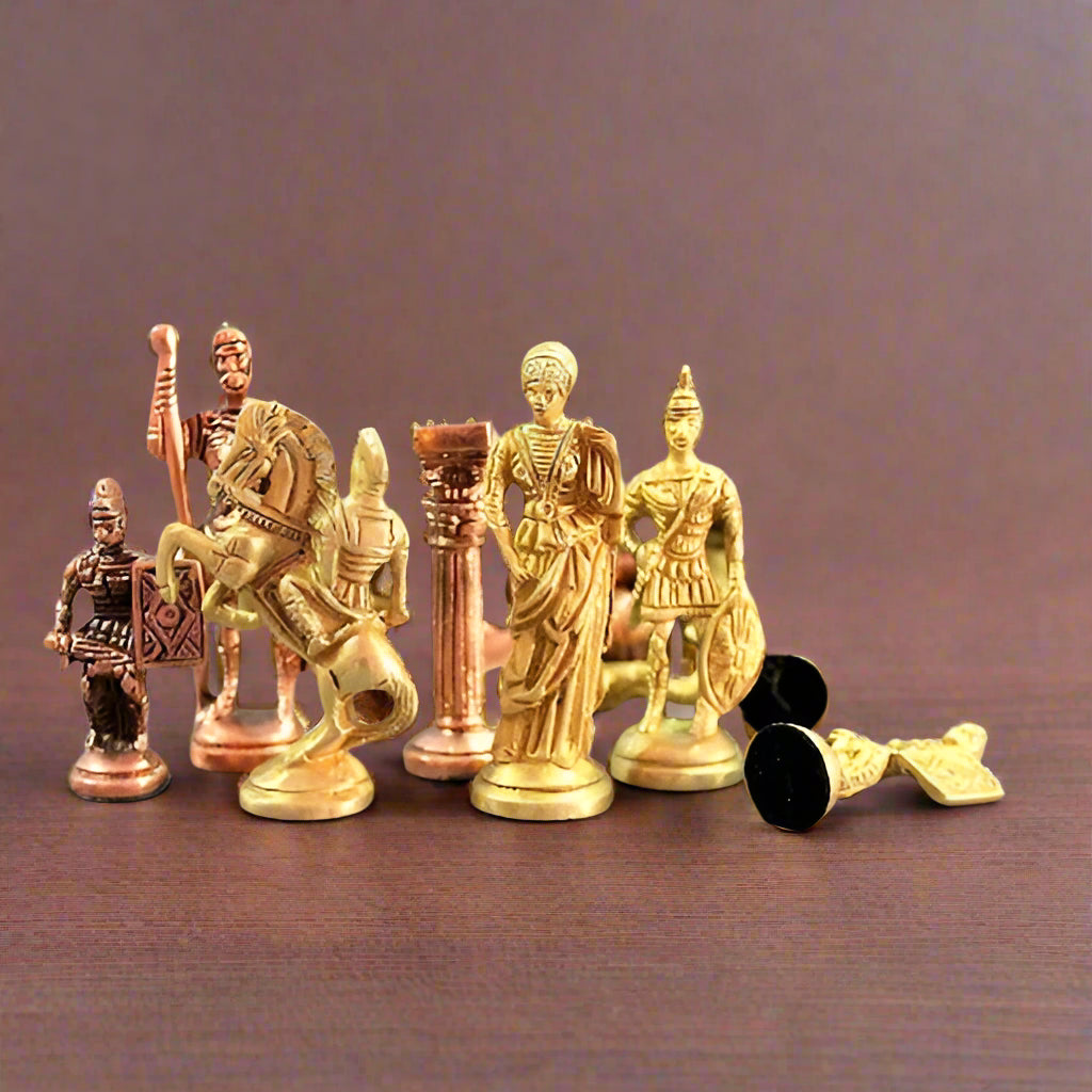 wooden chess board with brass and copper coins for home décor/ gift item