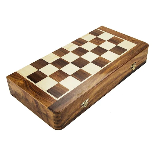wooden chess board with brass and copper coins for home décor/ gift item